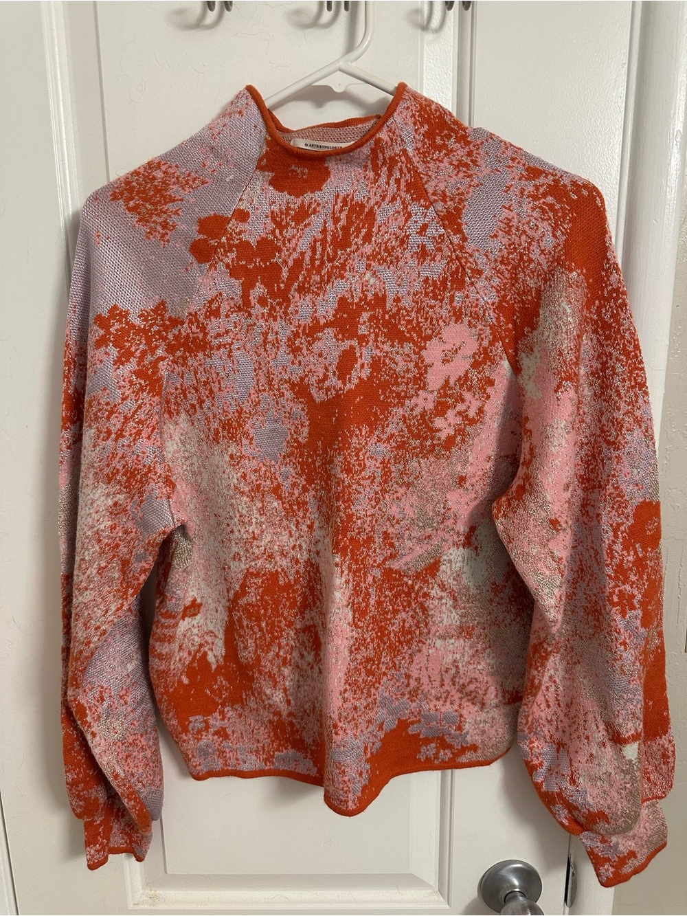 Anthropologie Orange and Pink Abstract Crewneck Sweater